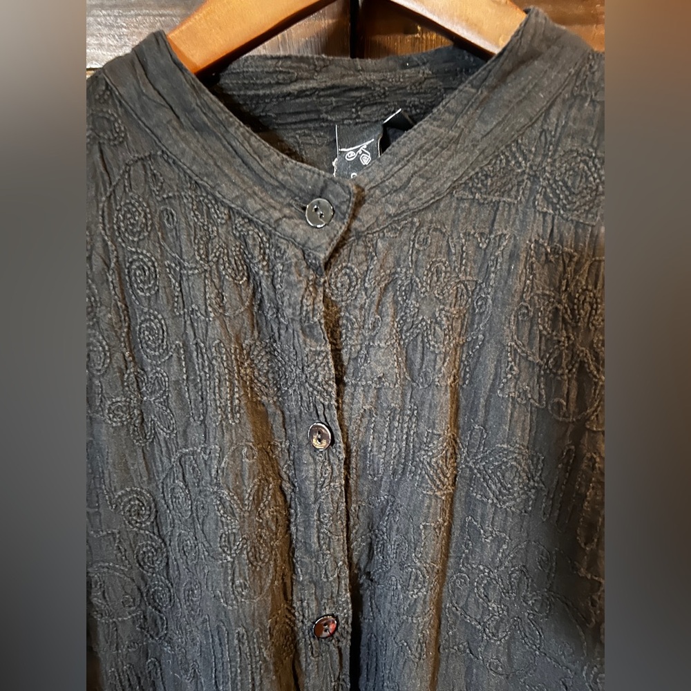 Focus Casual Life Button Front Tunic Gauze Shirt Size XL Embroidered Cotton - Picture 9 of 13